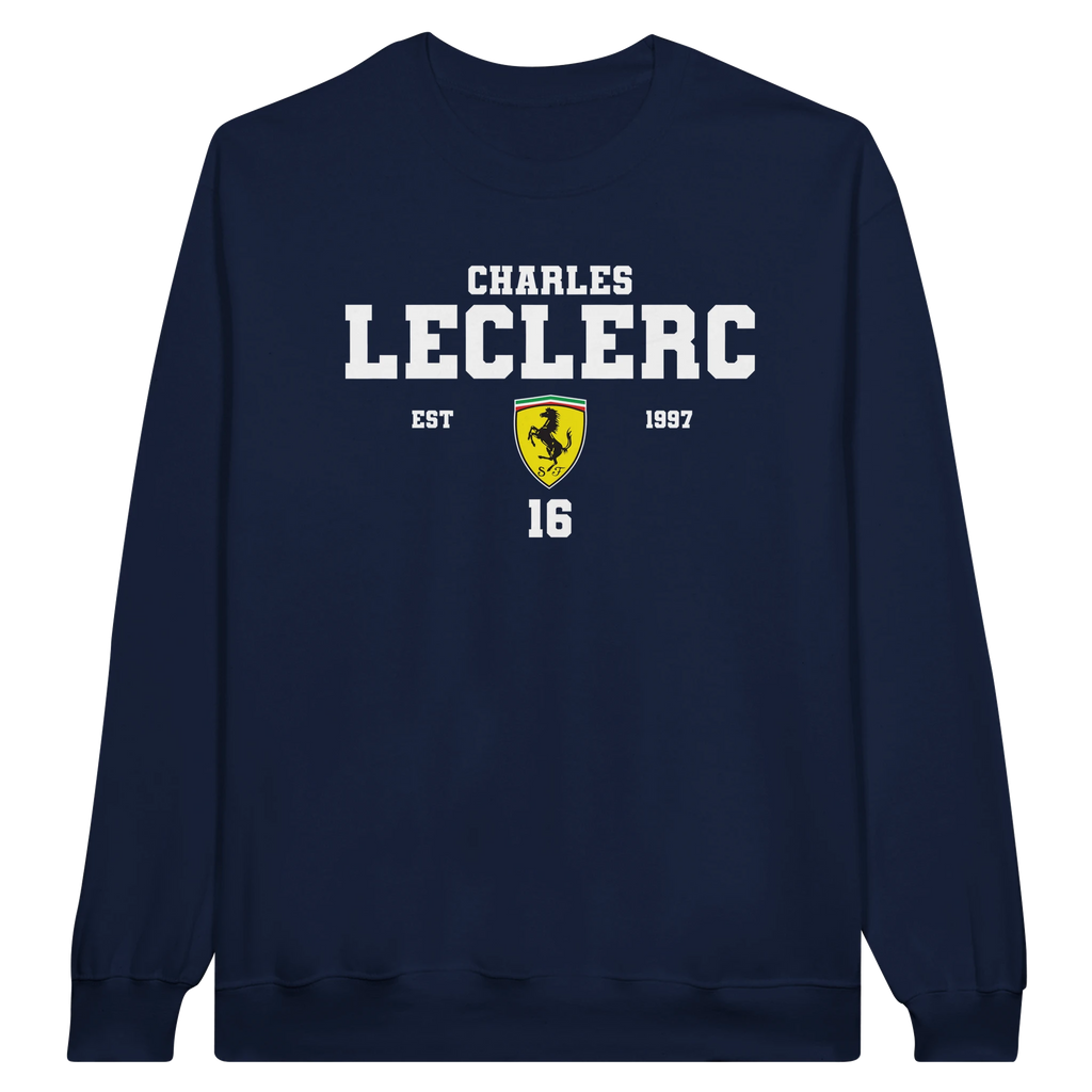 f111 merch navy color sweatshirt1 with charles-leclerc branding.
