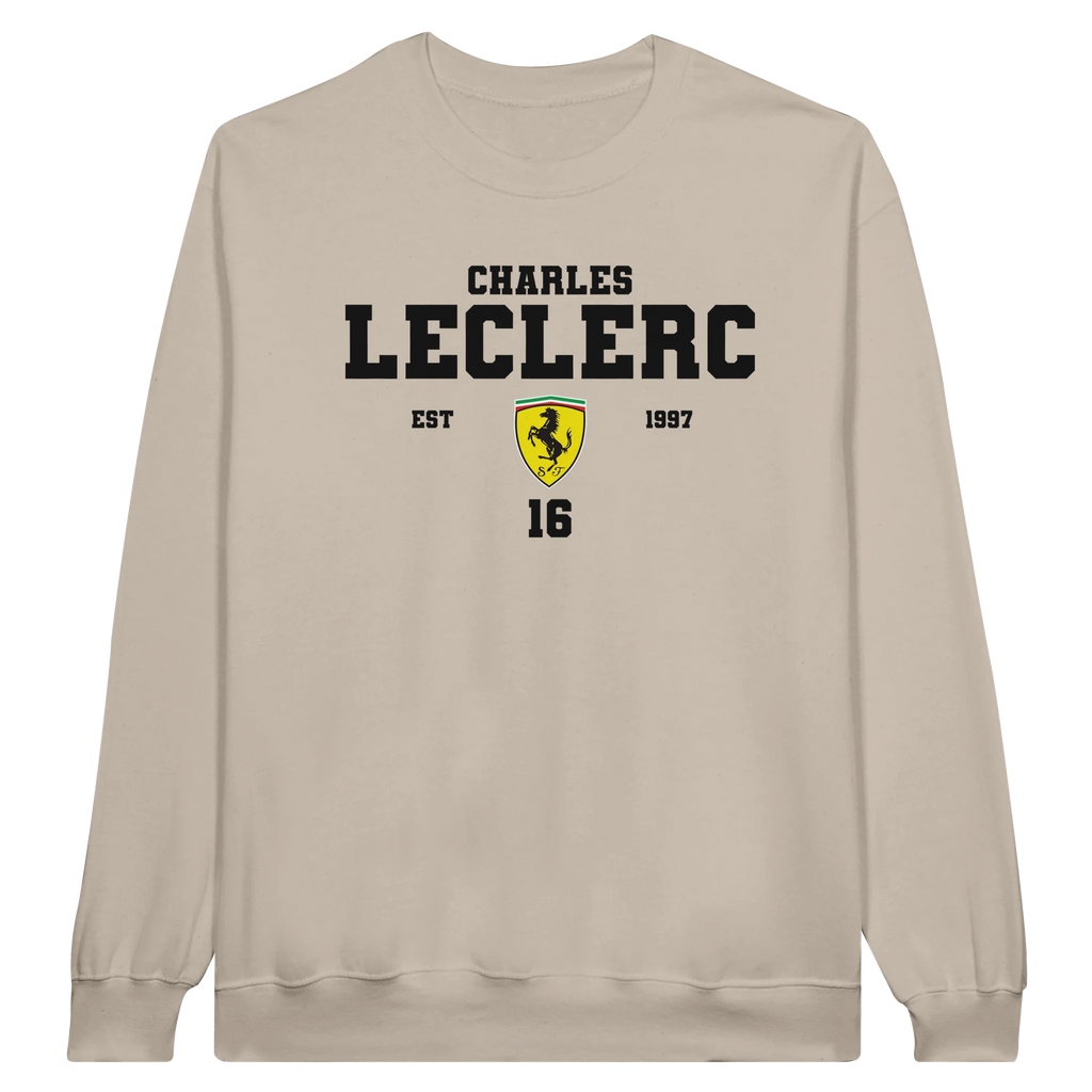 f111 merch sand color sweatshirt1 with charles-leclerc branding.