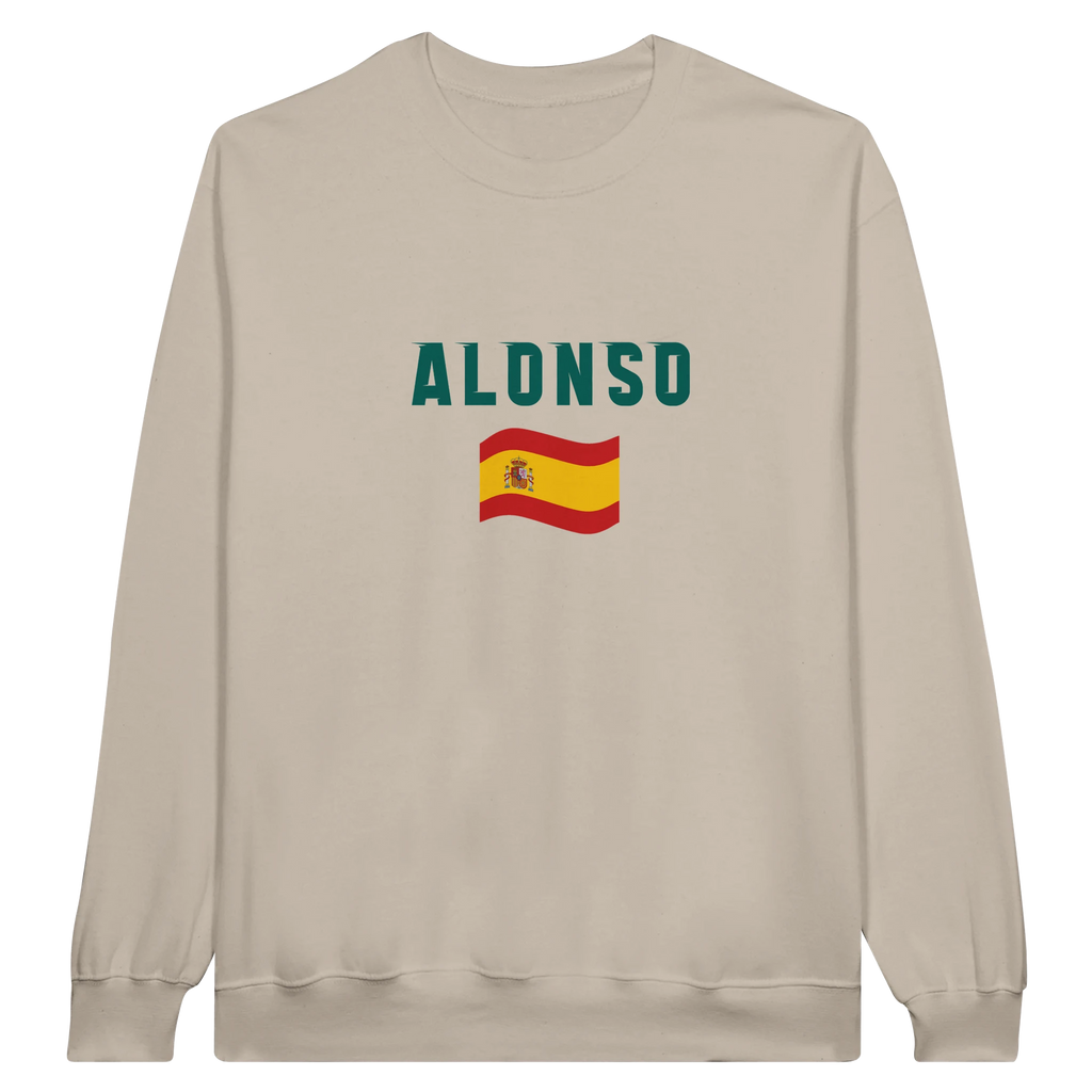 f111 merch sand color sweatshirt1 with fernando-alonso branding.