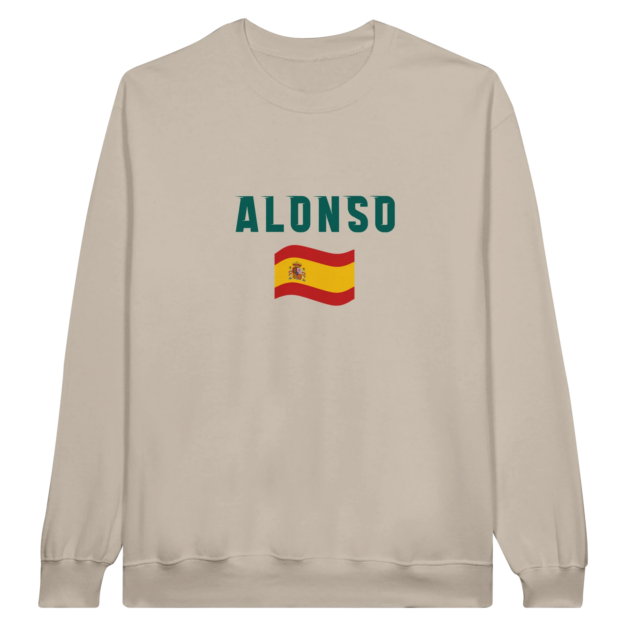 f111 merch sand color sweatshirt1 with fernando-alonso branding.