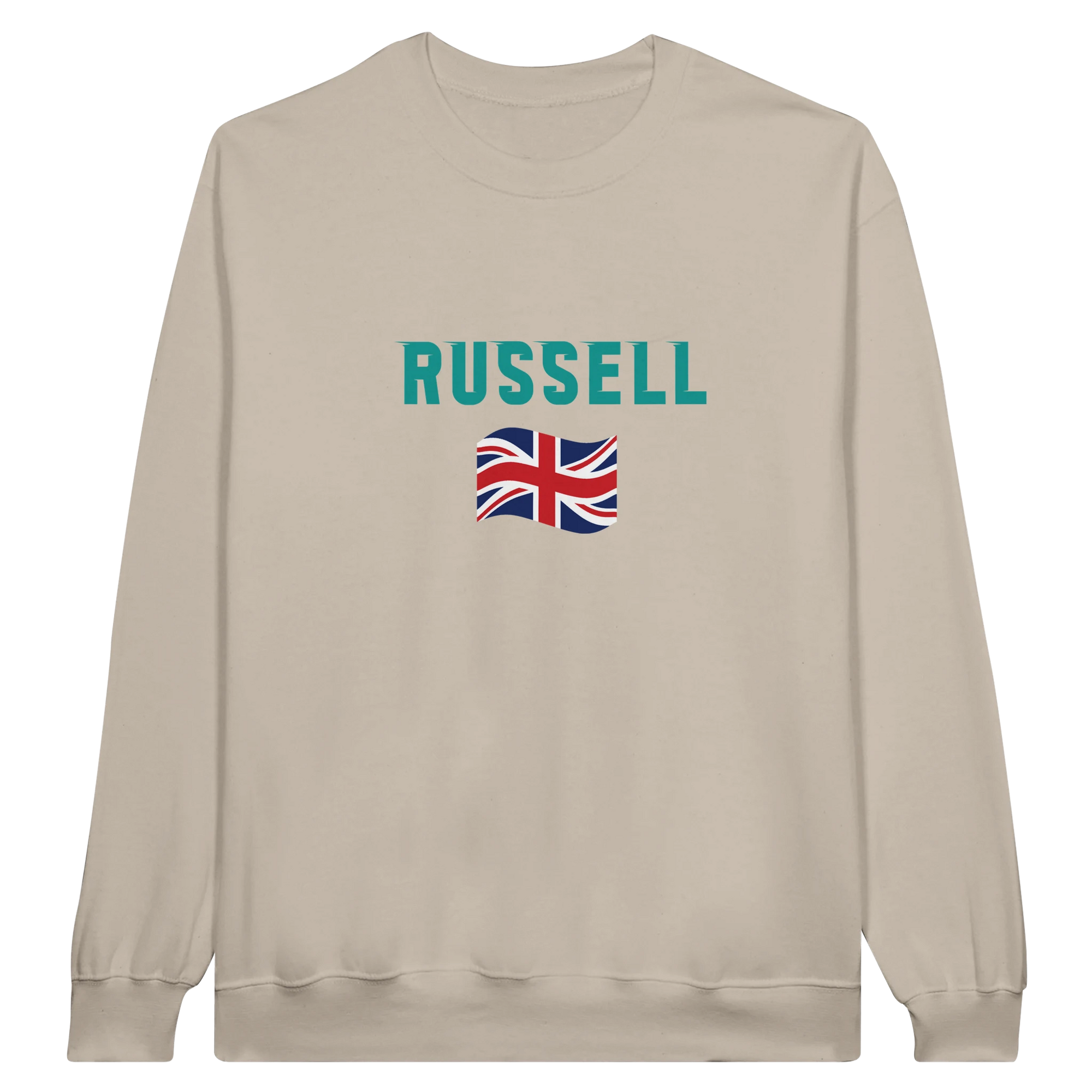 f111 merch sand color sweatshirt1 with george-russell branding.