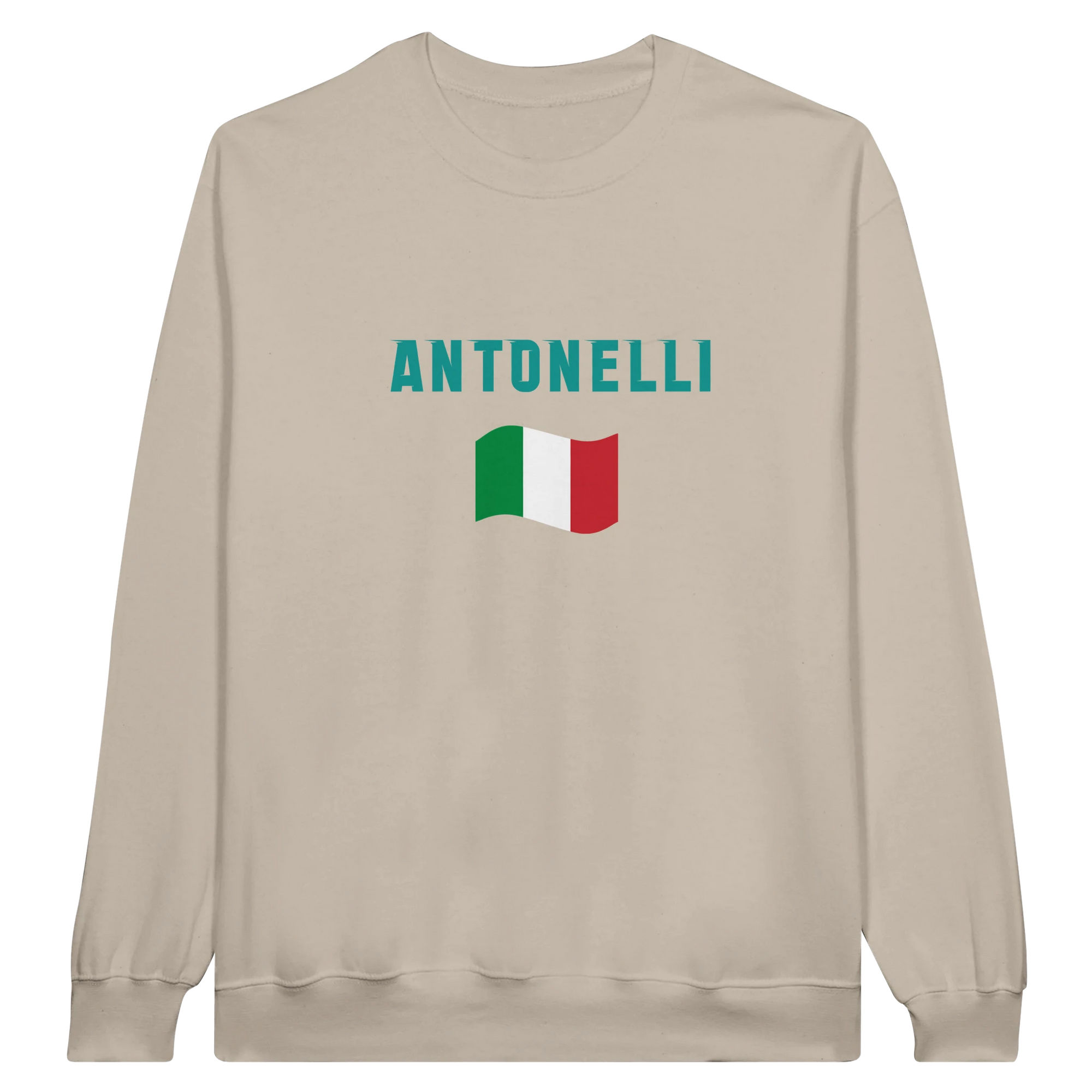 f111 merch sand color sweatshirt1 with kimi-antonelli branding.