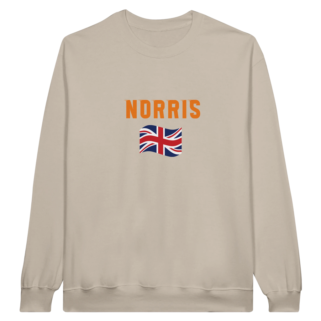 f111 merch sand color sweatshirt1 with lando-norris branding.