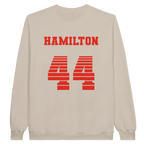 f111 merch sand color sweatshirt1 with lewis-hamilton branding.