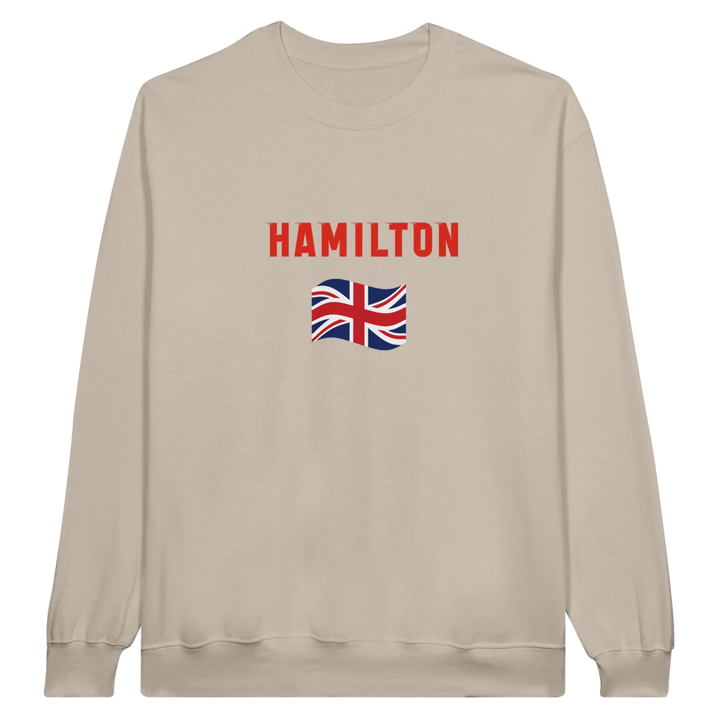 f111 merch sand color sweatshirt1 with lewis-hamilton branding.