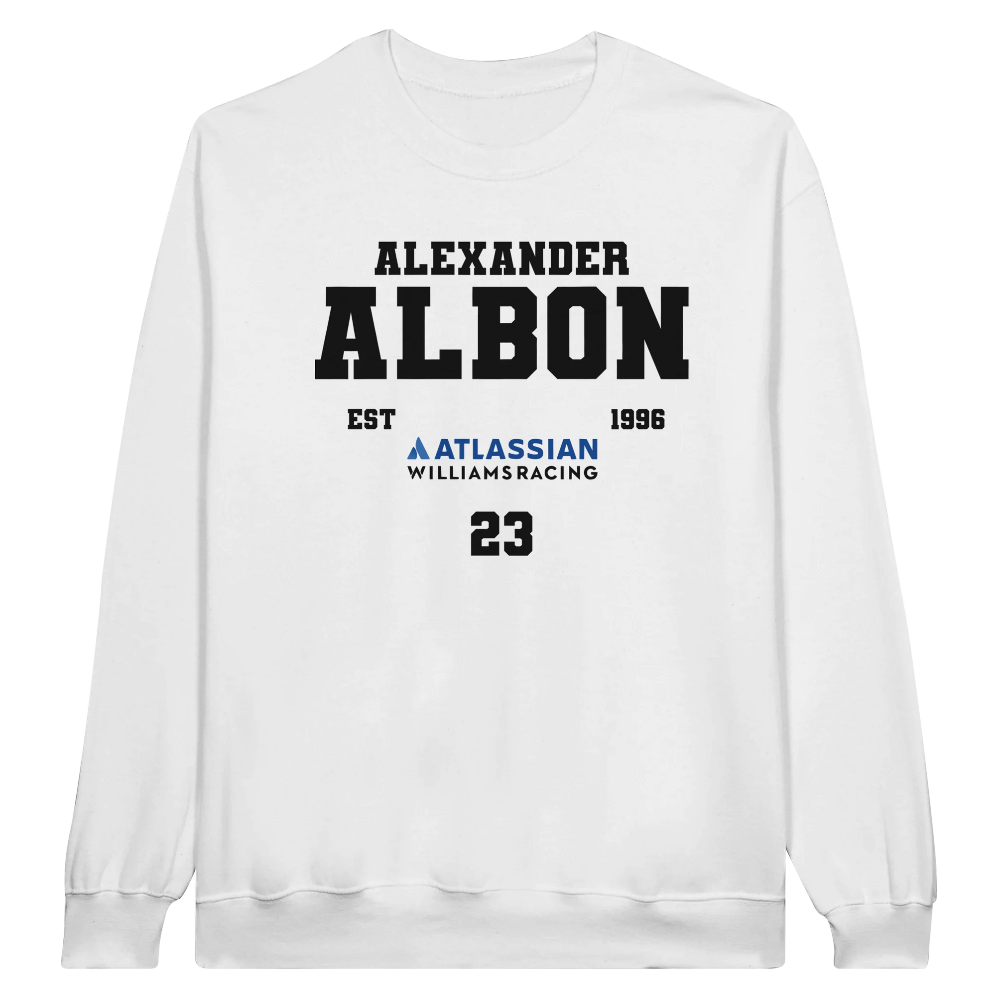 f111 merch white color sweatshirt1 with alex-albon branding.