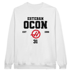 f111 merch white color sweatshirt1 with esteban-ocon branding.