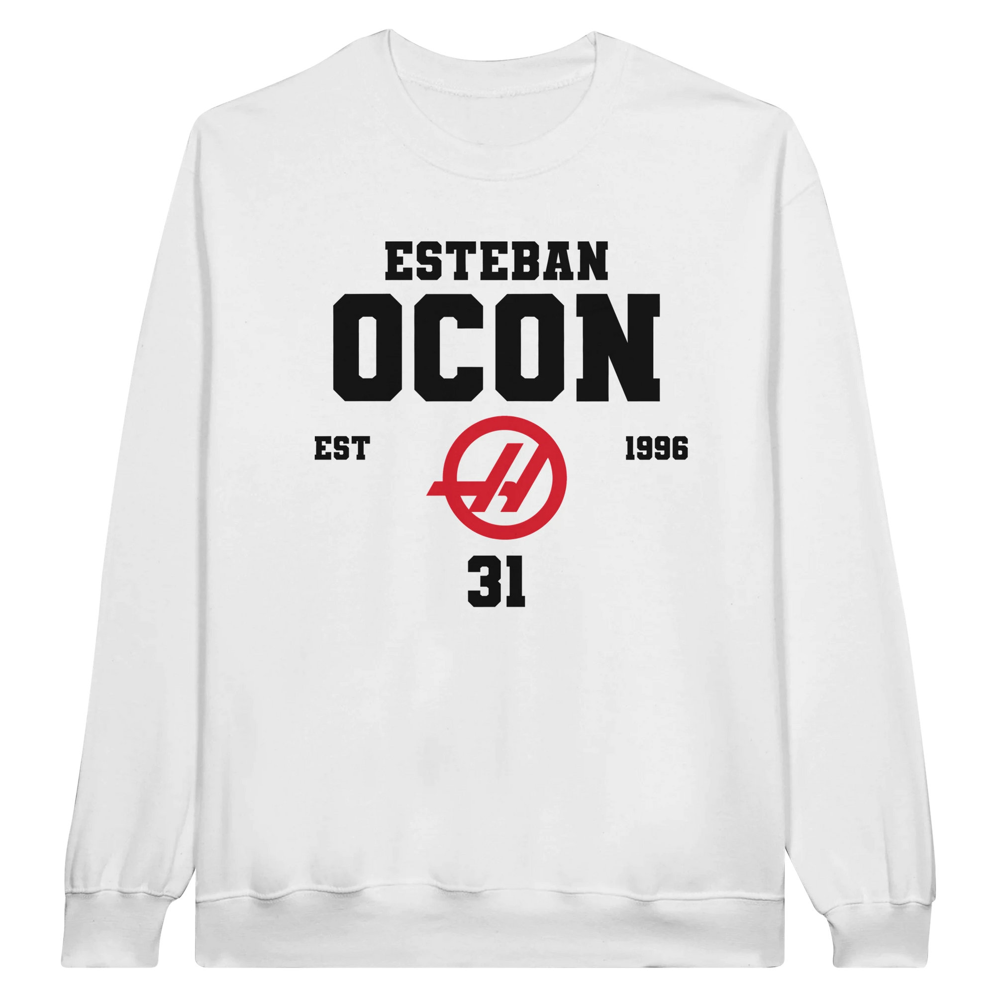 f111 merch white color sweatshirt1 with esteban-ocon branding.