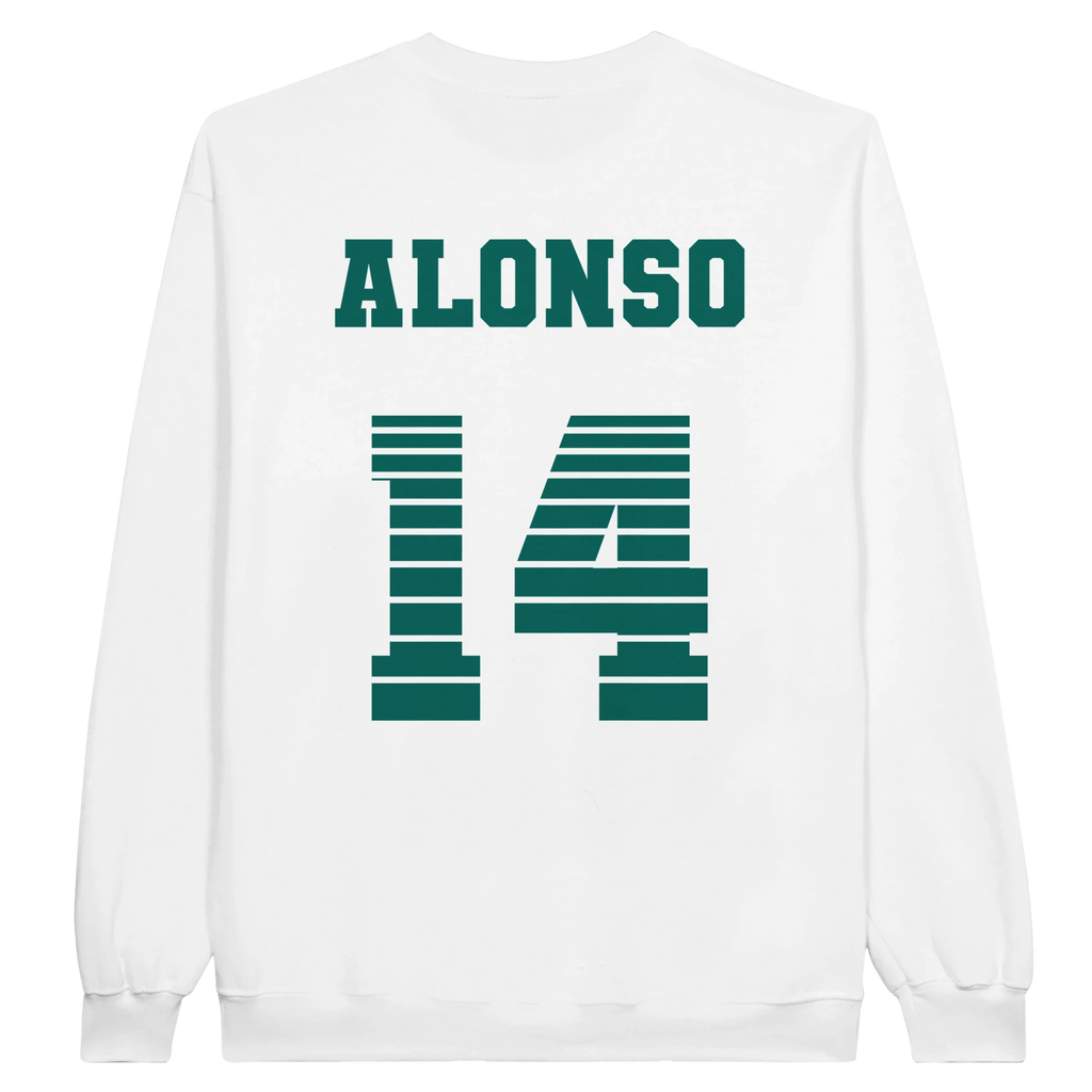 f111 merch white color sweatshirt1 with fernando-alonso branding.