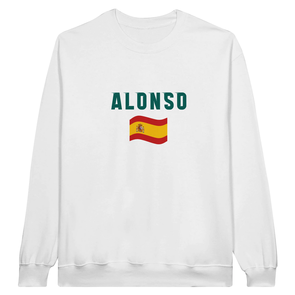 f111 merch white color sweatshirt1 with fernando-alonso branding.