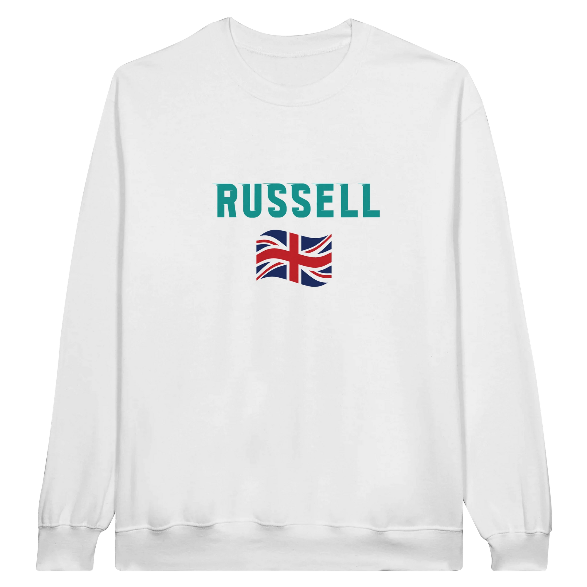 f111 merch white color sweatshirt1 with george-russell branding.
