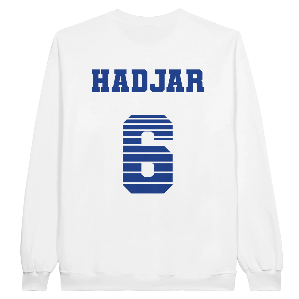 f111 merch white color sweatshirt1 with isack-hadjar branding.