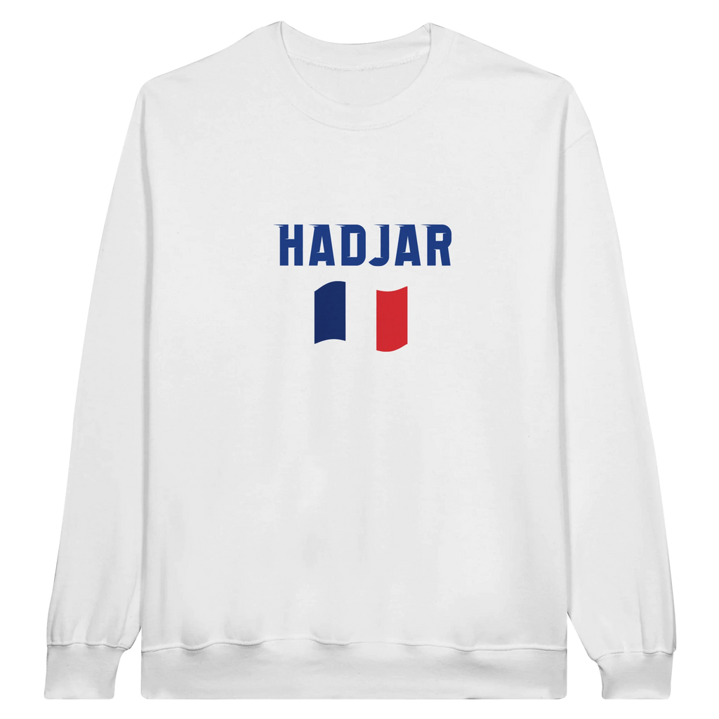 f111 merch white color sweatshirt1 with isack-hadjar branding.