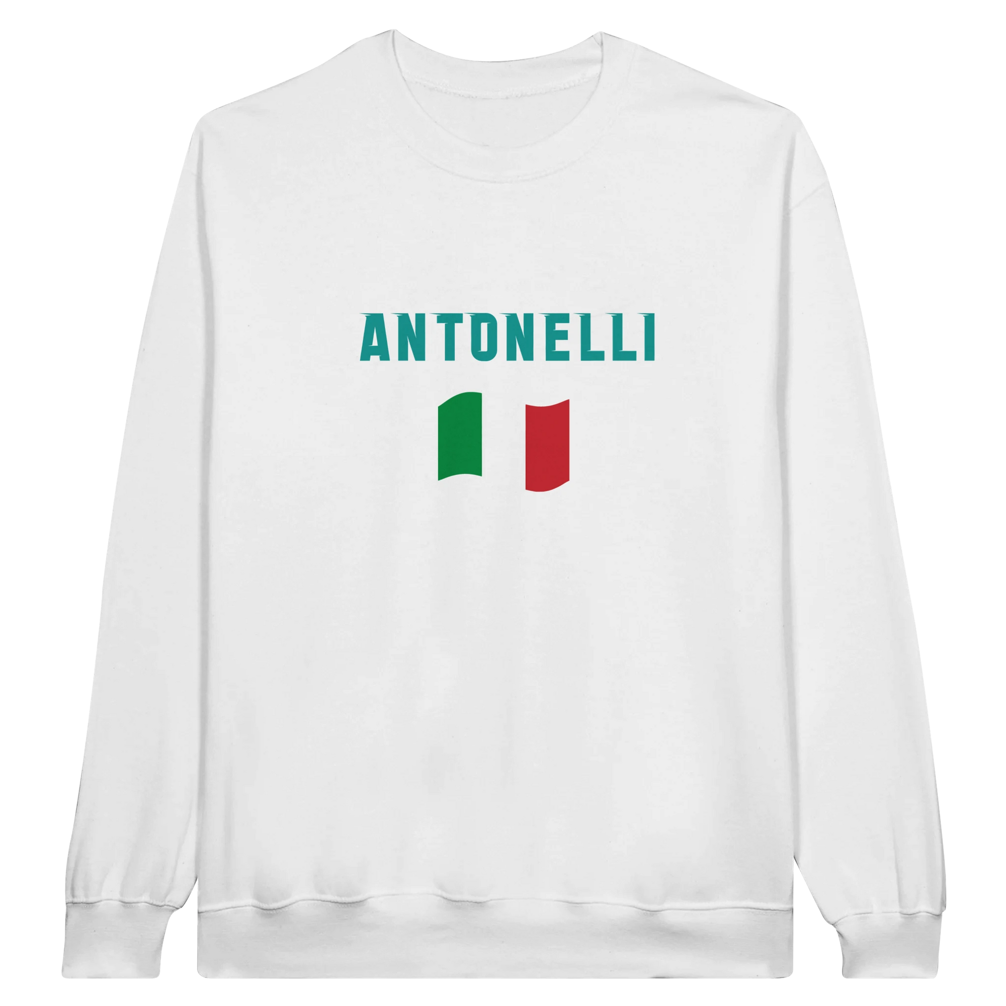 f111 merch white color sweatshirt1 with kimi-antonelli branding.