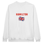 f111 merch white color sweatshirt1 with lewis-hamilton branding.