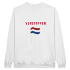 f111 merch white color sweatshirt1 with max-verstappen branding.