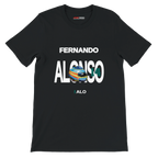 f111 merch black color t-shirt with alonso branding.