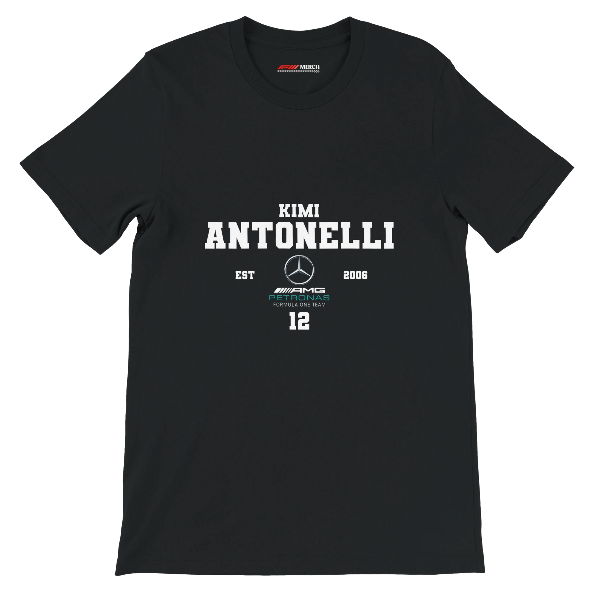 f111 merch black color t-shirt with antonelli branding.