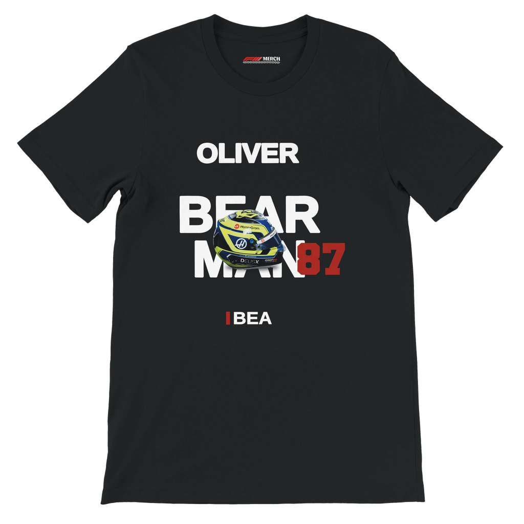 f111 merch black color t-shirt with bearman branding.