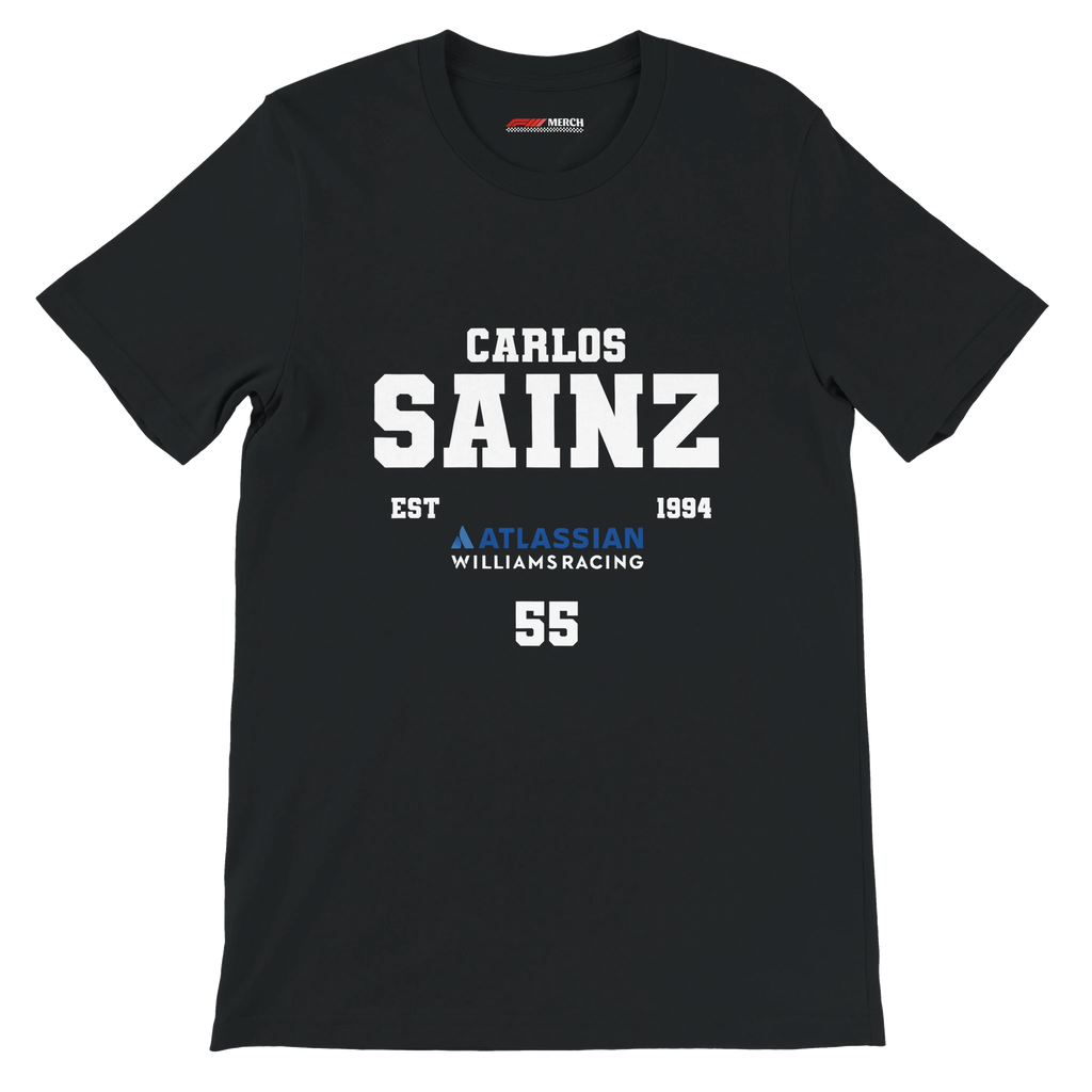 f111 merch black color t-shirt with carlos-sainz branding.