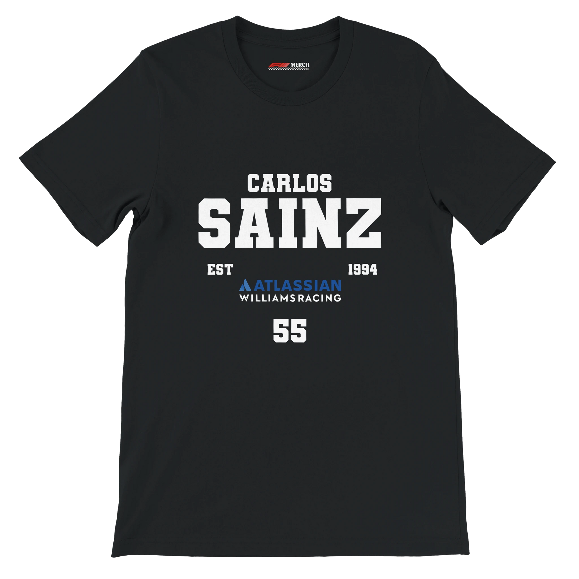 f111 merch black color t-shirt with carlos-sainz branding.