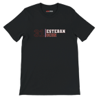 f111 merch black color t-shirt with esteban-ocon branding.