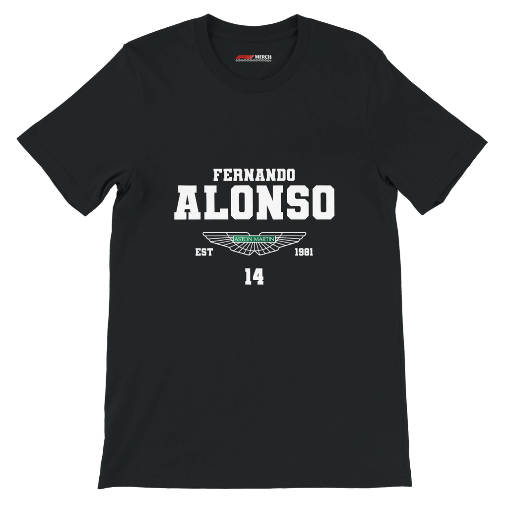 f111 merch black color t-shirt with fernando-alonso branding.
