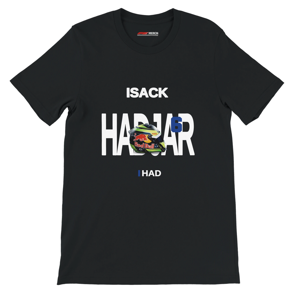 f111 merch black color t-shirt with hadjar branding.