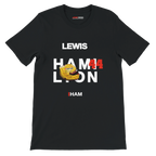 f111 merch black color t-shirt with hamilton branding.