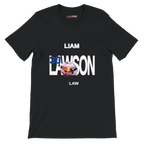 f111 merch black color t-shirt with lawson branding.