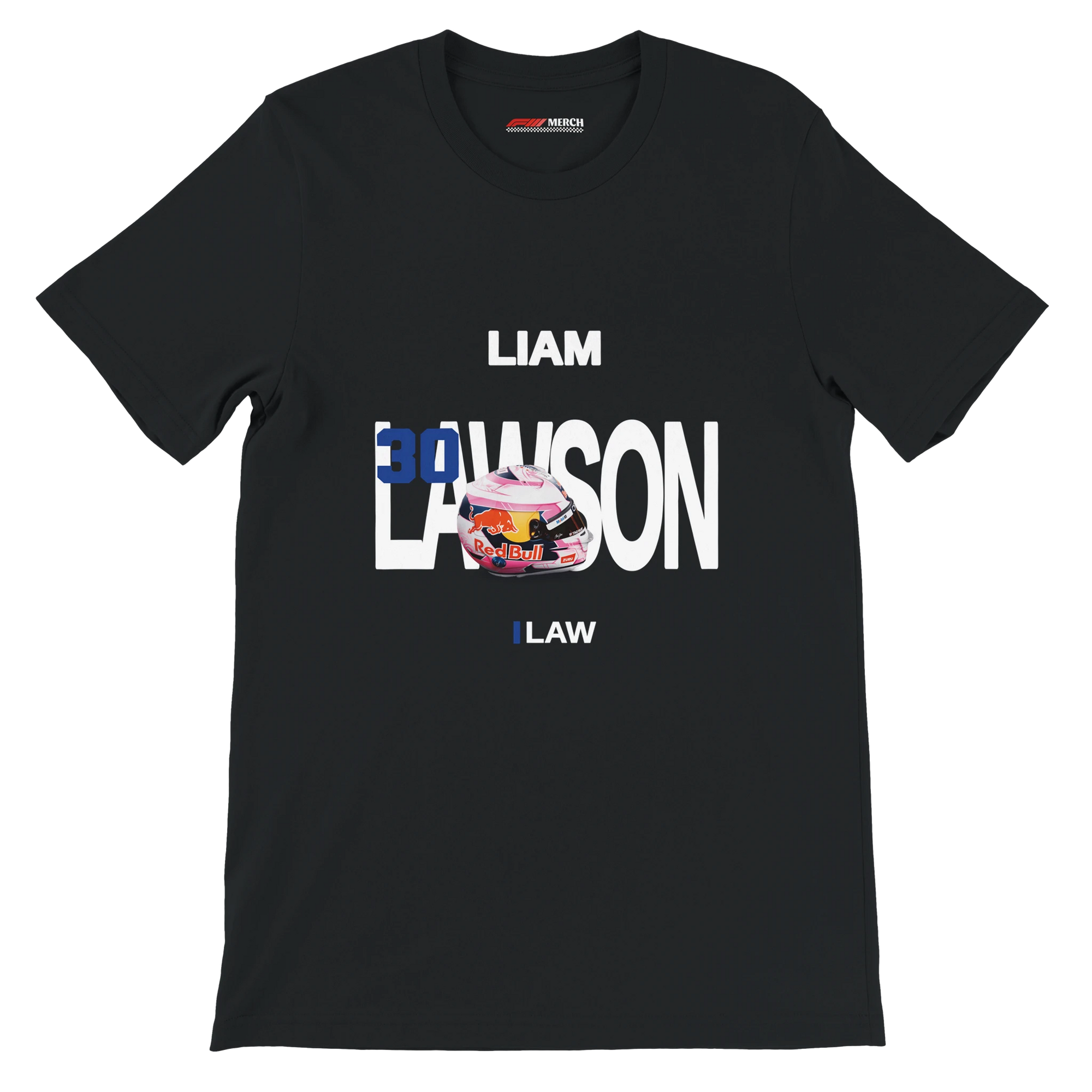 f111 merch black color t-shirt with lawson branding.
