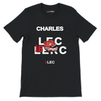 f111 merch black color t-shirt with leclerc branding.