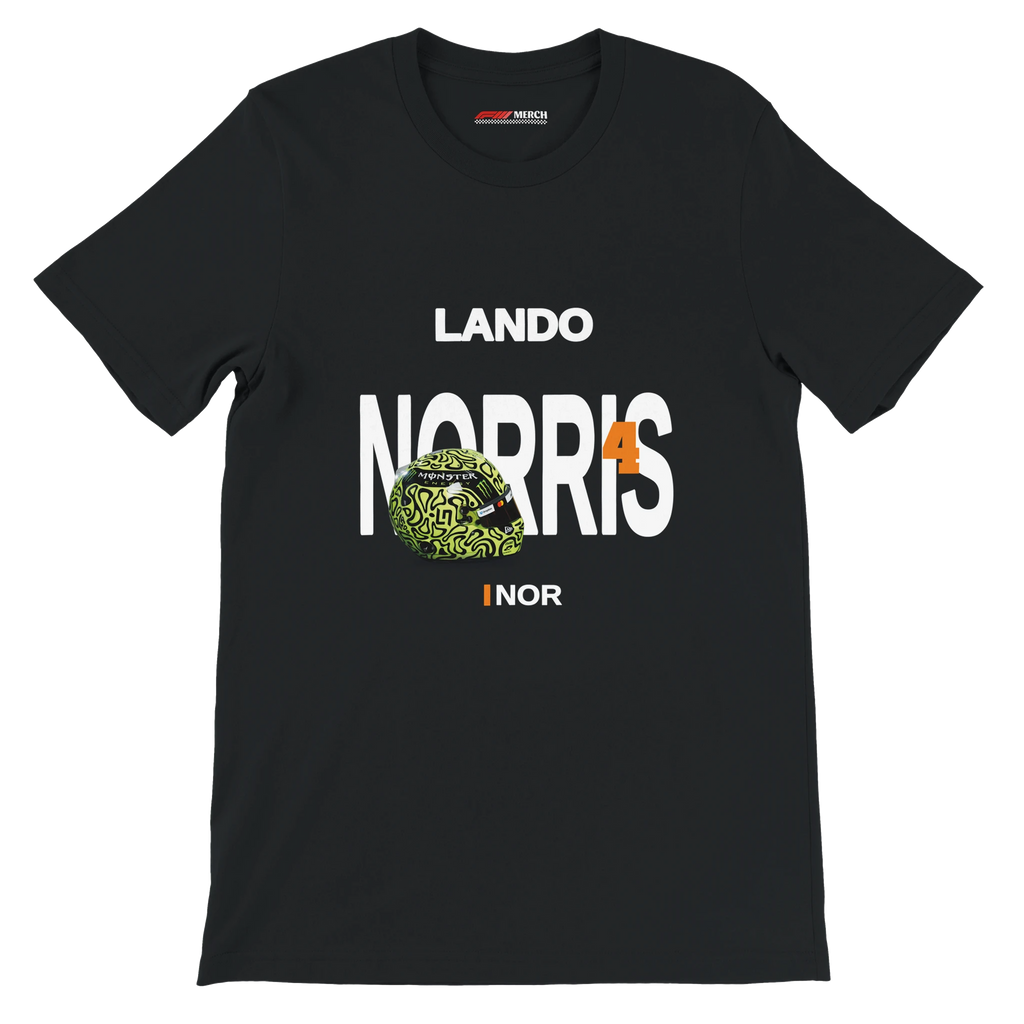 f111 merch black color t-shirt with norris branding.