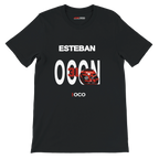 f111 merch black color t-shirt with ocon branding.