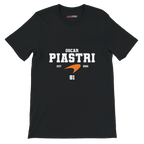 f111 merch black color t-shirt with oscar-piastri branding.