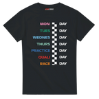 f111 merch black color t-shirt with race_week branding.