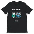 f111 merch black color t-shirt with russell branding.