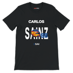 f111 merch black color t-shirt with sainz branding.
