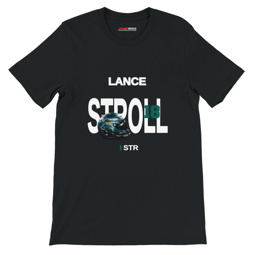 f111 merch black color t-shirt with stroll branding.