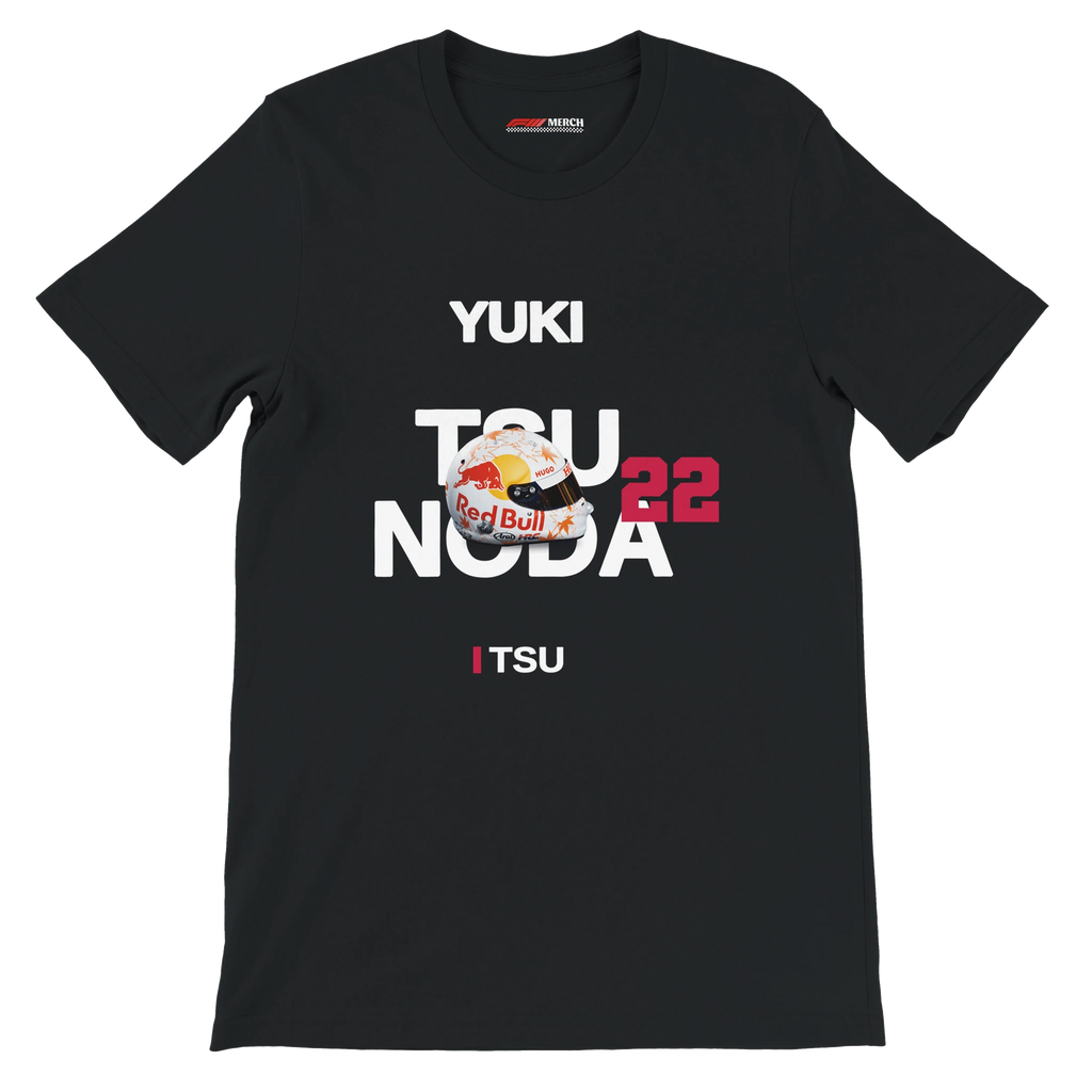 f111 merch black color t-shirt with tsunoda branding.