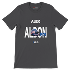 f111 merch dark-grey color t-shirt with albon branding.