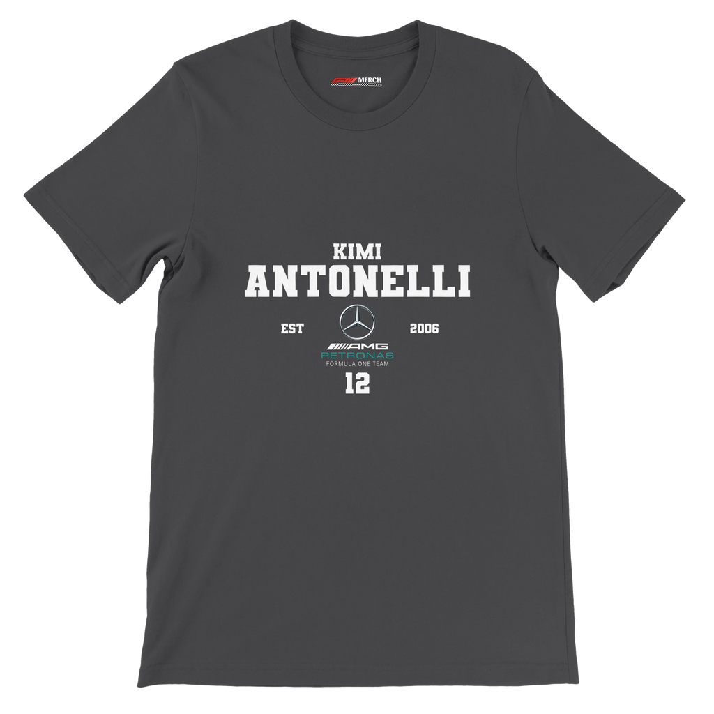 f111 merch dark-grey color t-shirt with antonelli branding.
