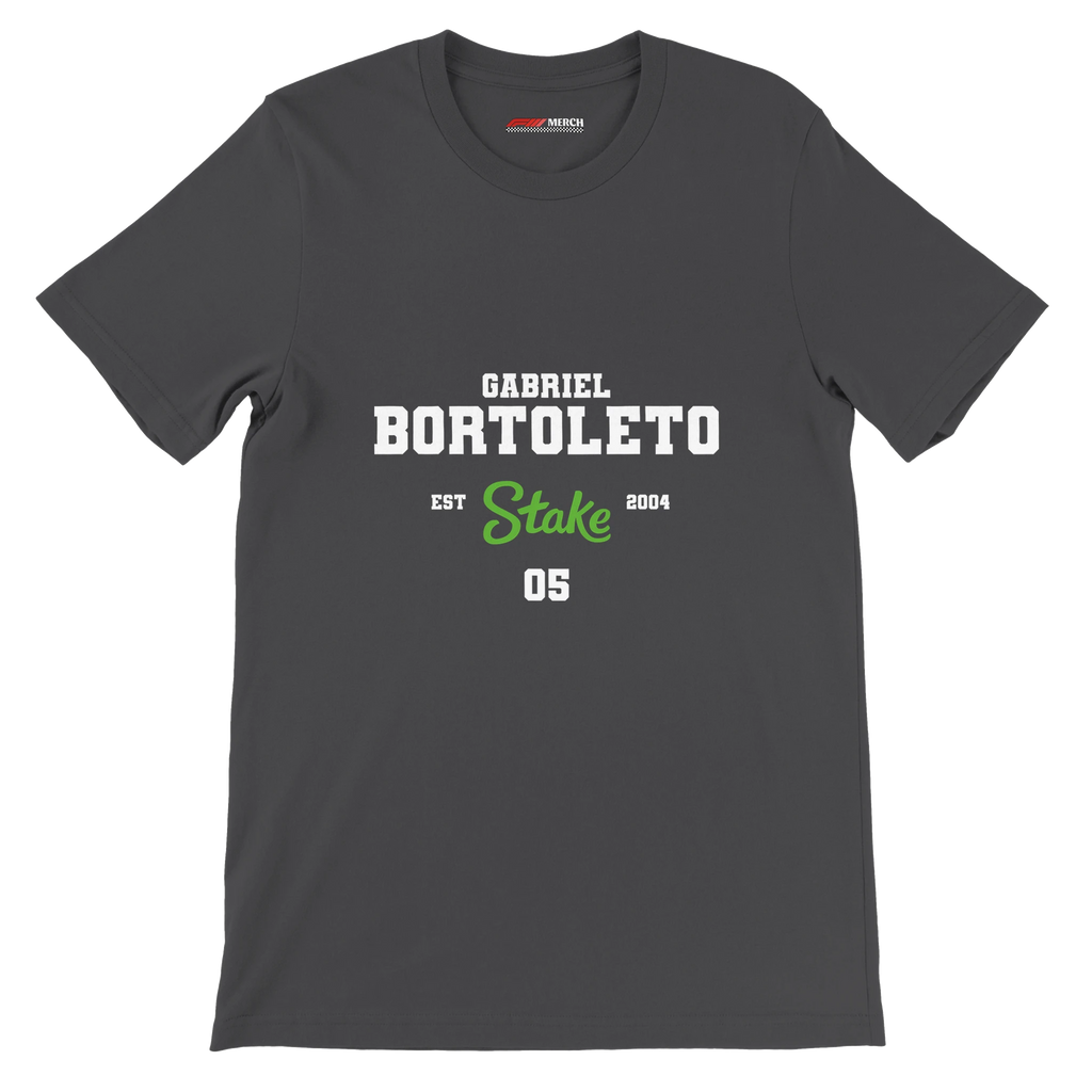 f111 merch dark-grey color t-shirt with bortoleto branding.