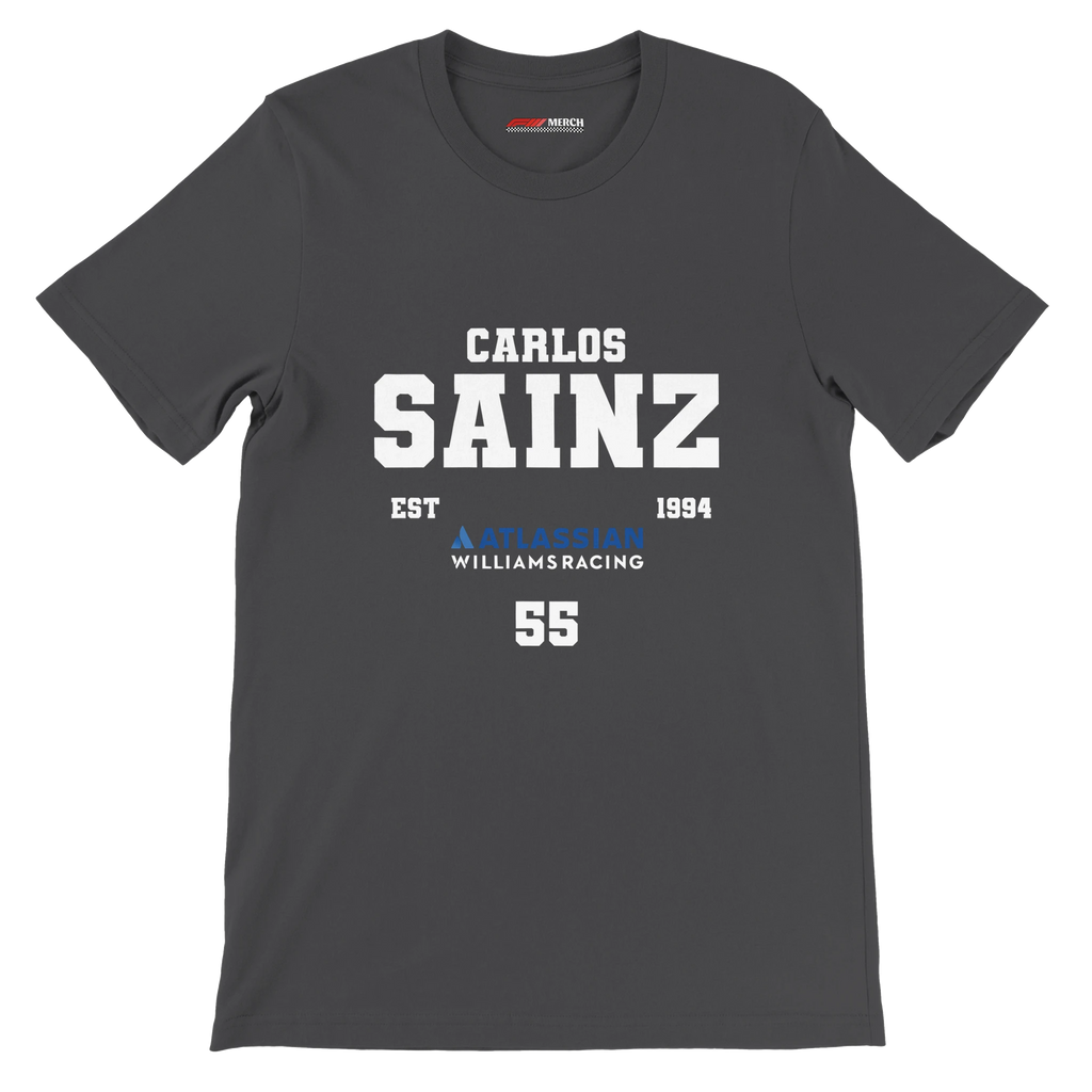 f111 merch dark-grey color t-shirt with carlos-sainz branding.