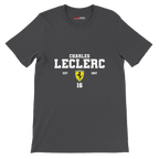 f111 merch dark-grey color t-shirt with charles-leclerc branding.