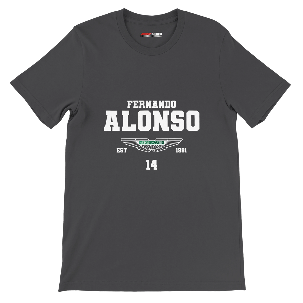 f111 merch dark-grey color t-shirt with fernando-alonso branding.