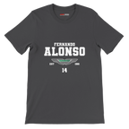 f111 merch dark-grey color t-shirt with fernando-alonso branding.