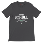 f111 merch dark-grey color t-shirt with lance-stroll branding.