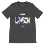 f111 merch dark-grey color t-shirt with lawson branding.