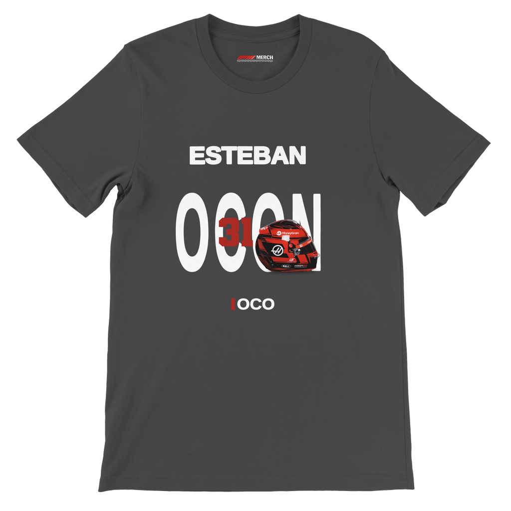 f111 merch dark-grey color t-shirt with ocon branding.